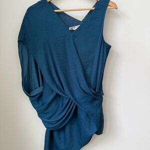 Helmut Lang for Intermix Teal One-Shoulder Draped Wrap Top | Size S | Made in US